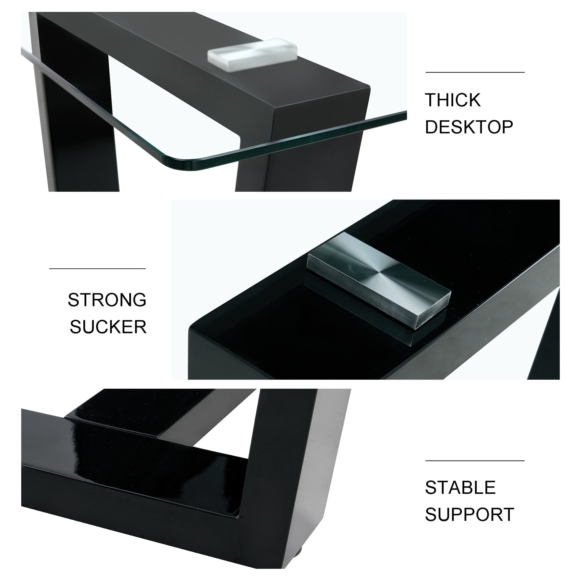 Rectangular Dining Transparent Tempered Glass Tabletop with Black Trapezoid Bracket_20