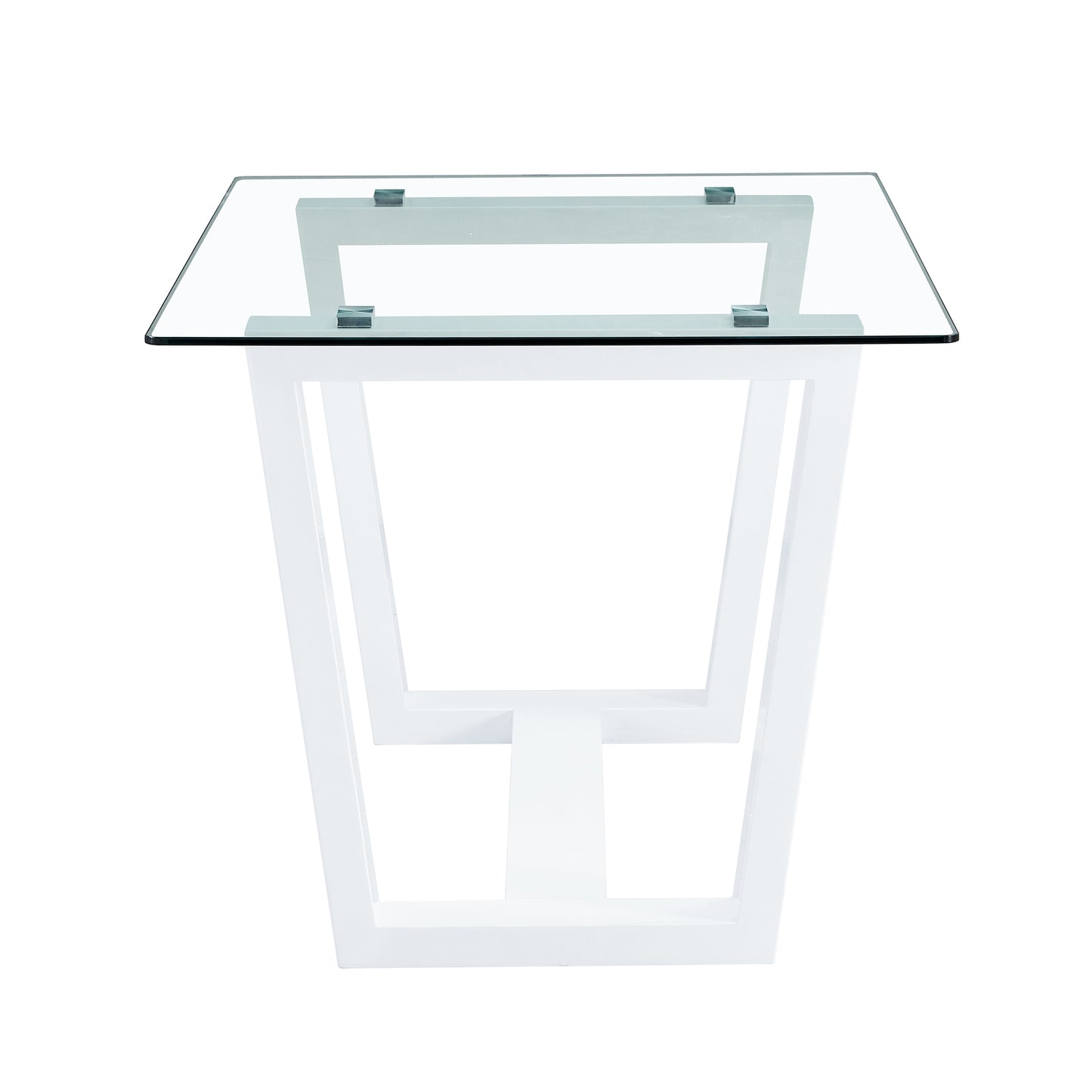 Rectangular Dining  Transparent Tempered Glass Tabletop with White Trapezoid Bracket_14
