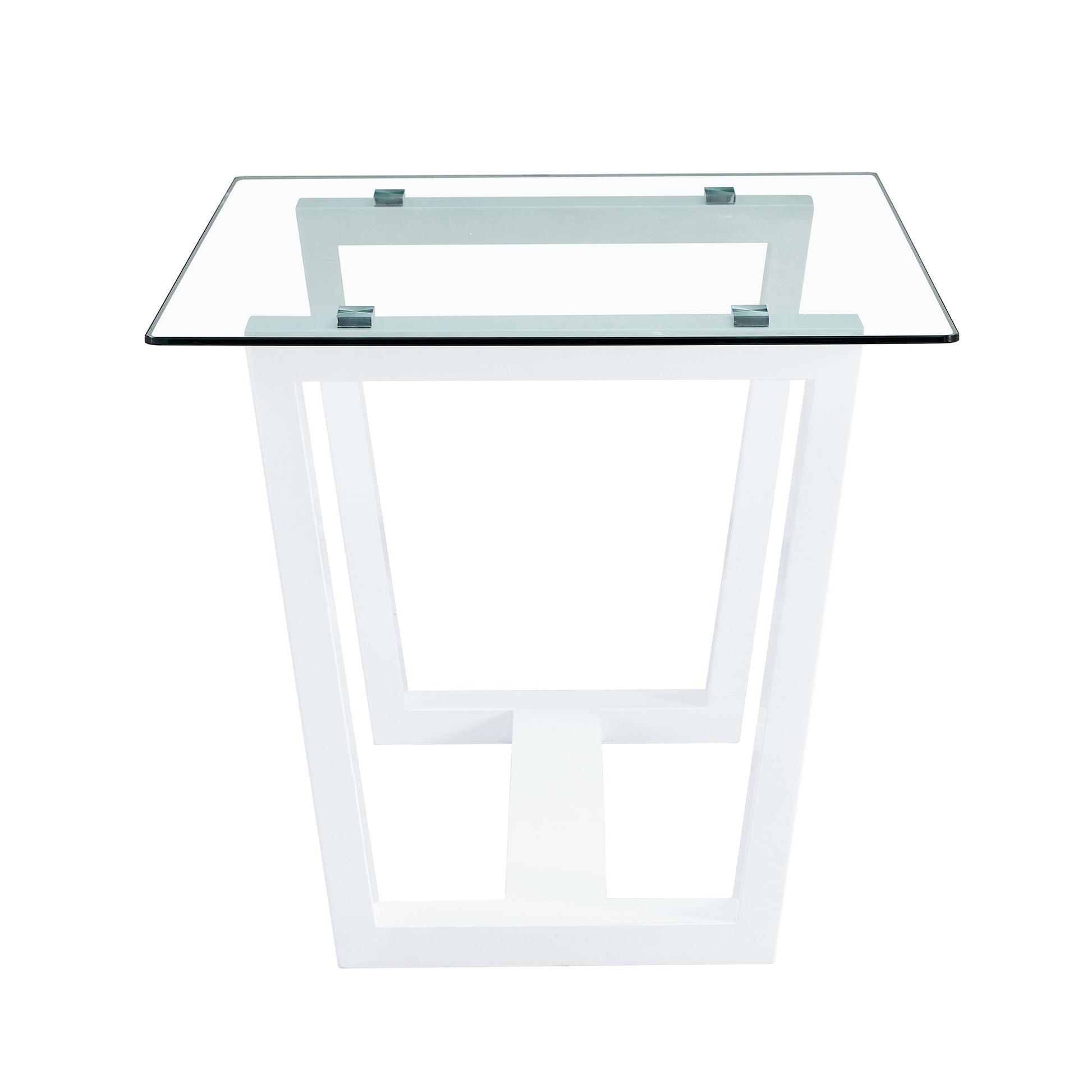 Rectangular Dining  Transparent Tempered Glass Tabletop with White Trapezoid Bracket_14