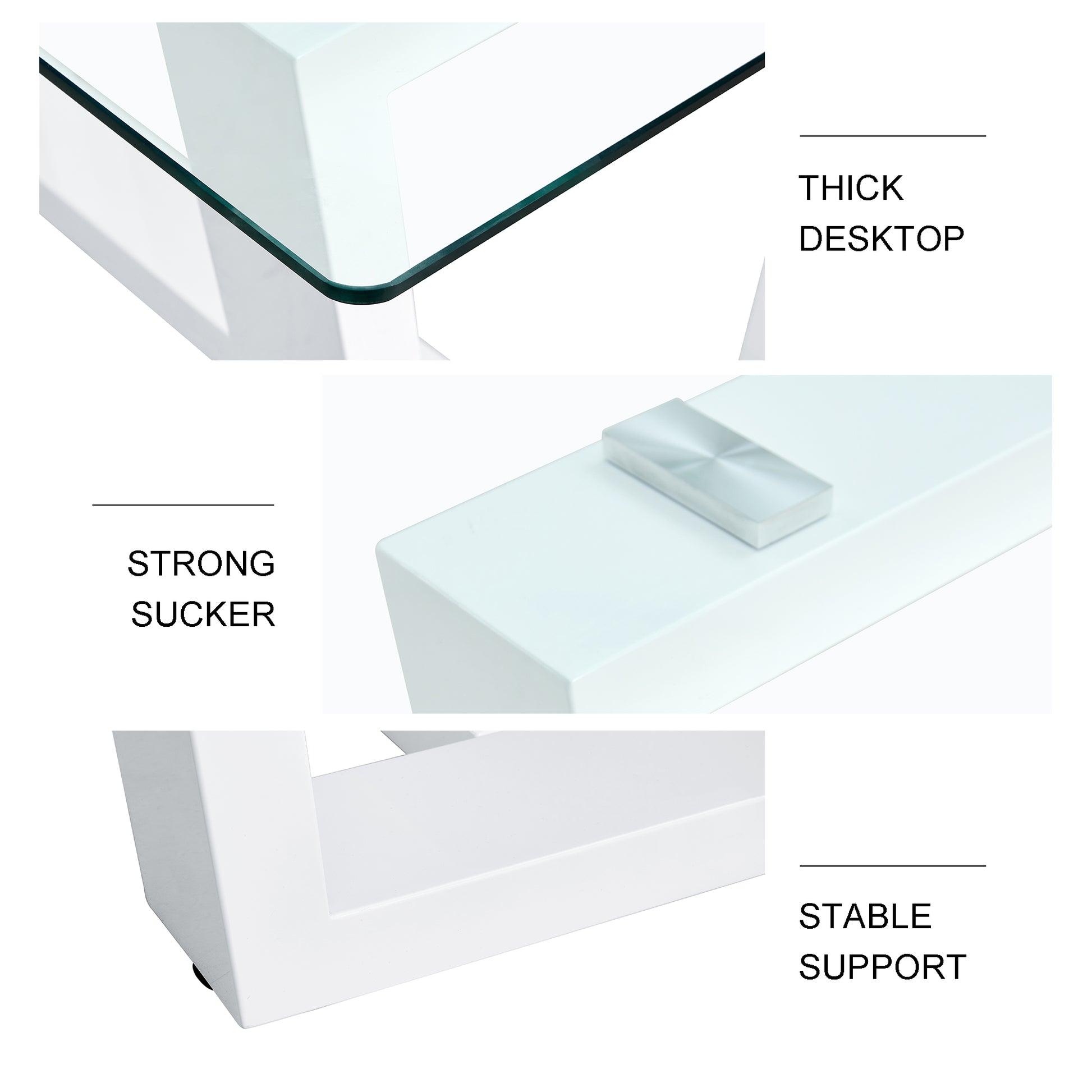 Rectangular Dining  Transparent Tempered Glass Tabletop with White Trapezoid Bracket_23