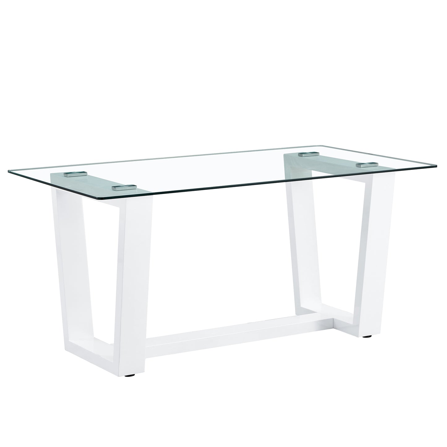 Rectangular Dining  Transparent Tempered Glass Tabletop with White Trapezoid Bracket_15