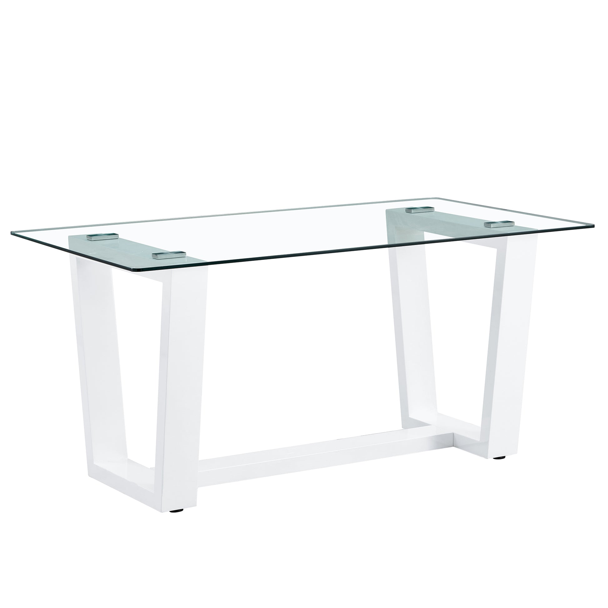 Rectangular Dining  Transparent Tempered Glass Tabletop with White Trapezoid Bracket_15