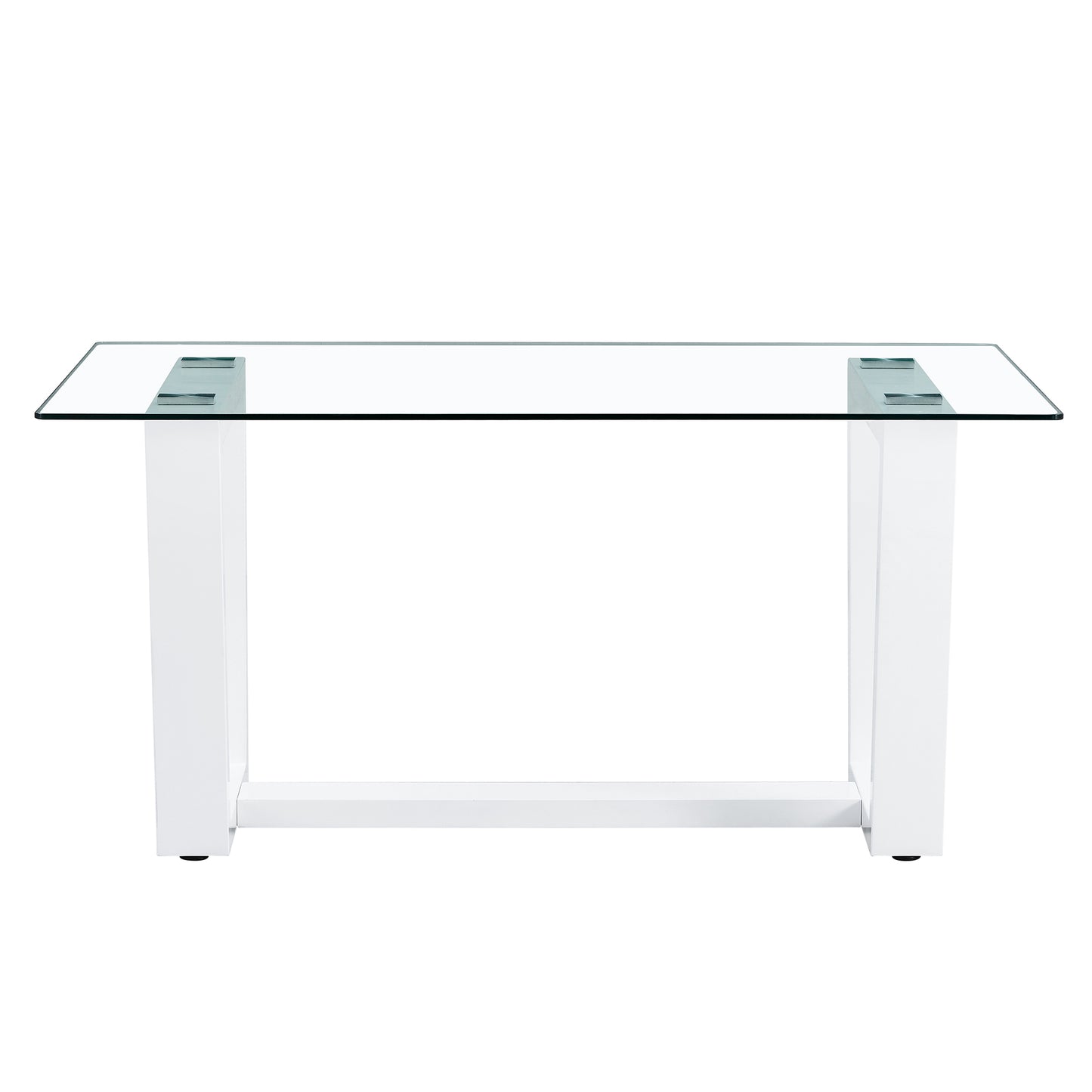 Rectangular Dining  Transparent Tempered Glass Tabletop with White Trapezoid Bracket_16