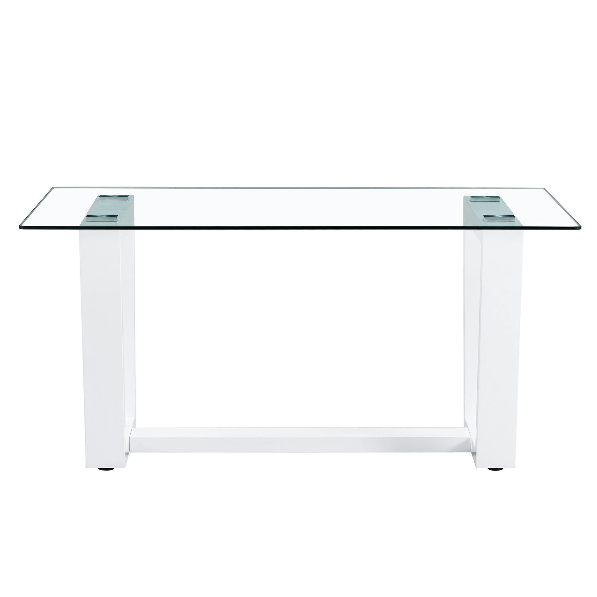 Rectangular Dining  Transparent Tempered Glass Tabletop with White Trapezoid Bracket_16
