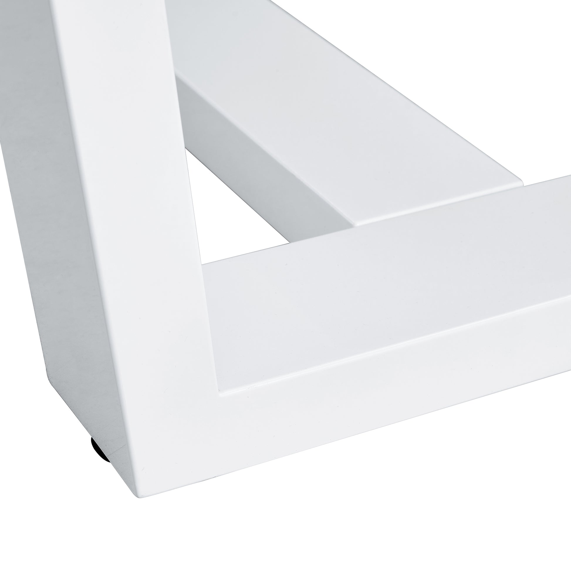 Rectangular Dining  Transparent Tempered Glass Tabletop with White Trapezoid Bracket_19