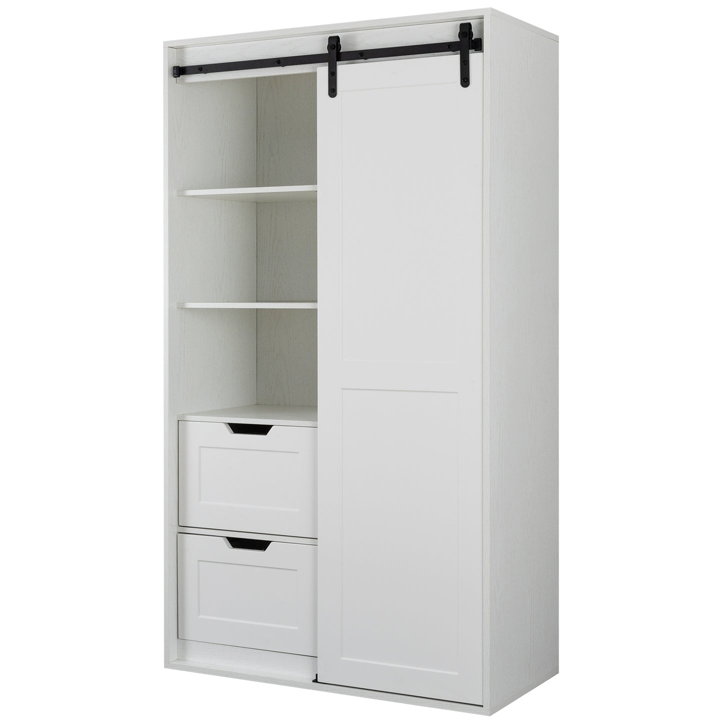 Freestanding Contemporary Wooden Closet Cabinet with Hanging Rod- Antique White_6