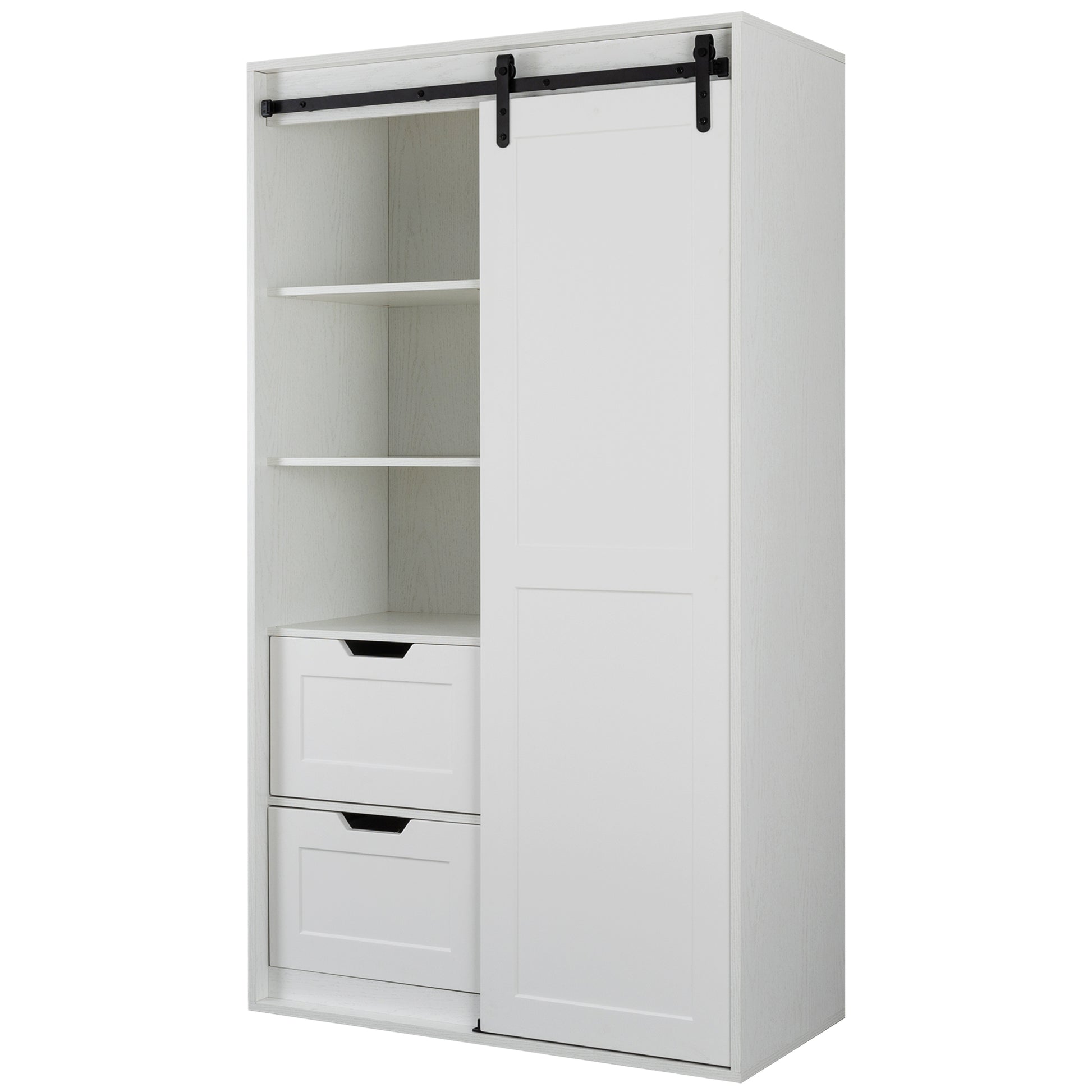 Freestanding Contemporary Wooden Closet Cabinet with Hanging Rod- Antique White_6