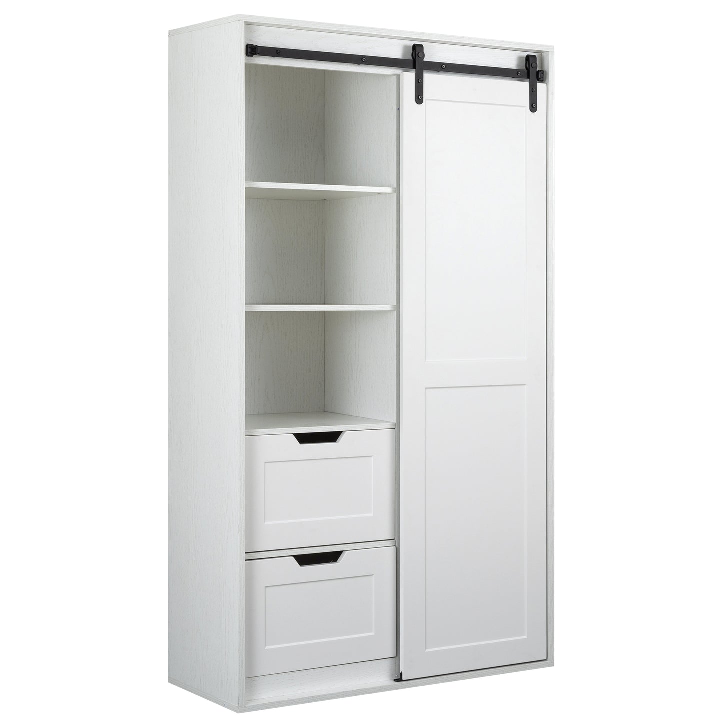 Freestanding Contemporary Wooden Closet Cabinet with Hanging Rod- Antique White_7