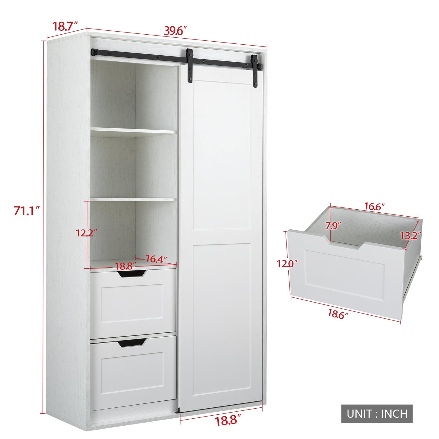 Freestanding Contemporary Wooden Closet Cabinet with Hanging Rod- Antique White_3