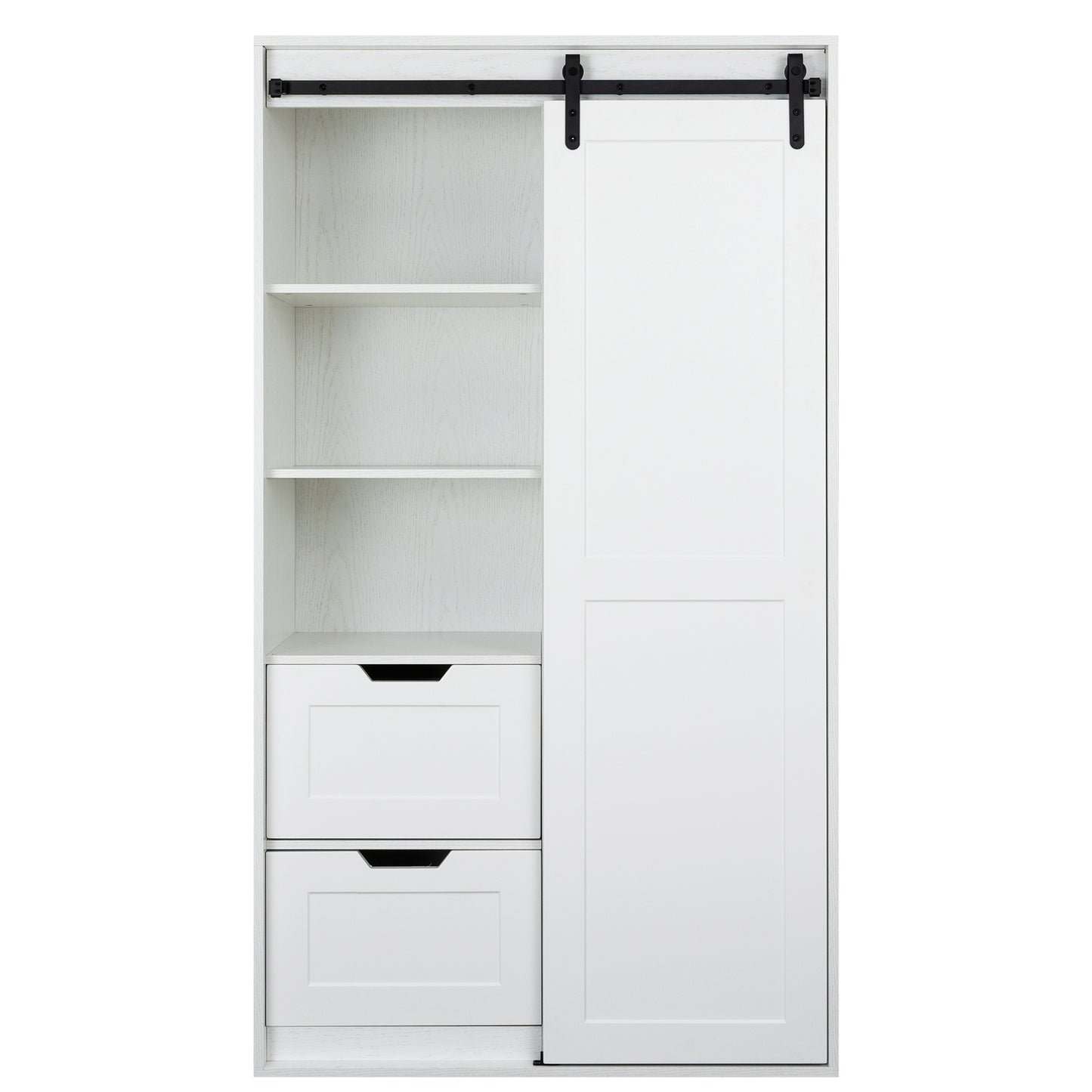 Freestanding Contemporary Wooden Closet Cabinet with Hanging Rod- Antique White_4