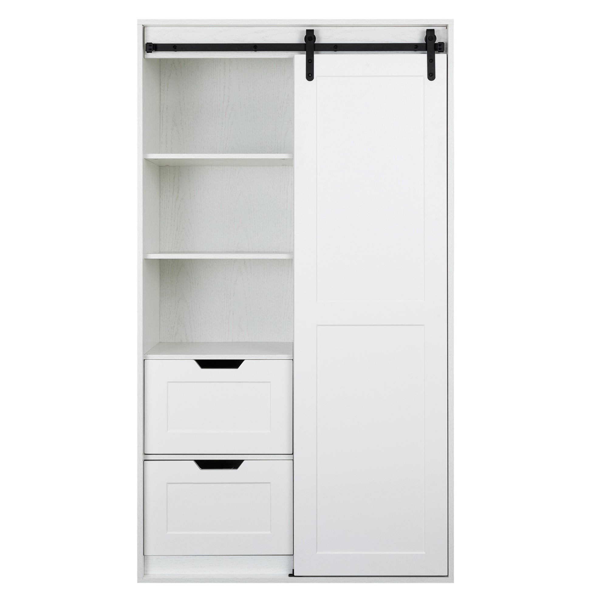 Freestanding Contemporary Wooden Closet Cabinet with Hanging Rod- Antique White_4