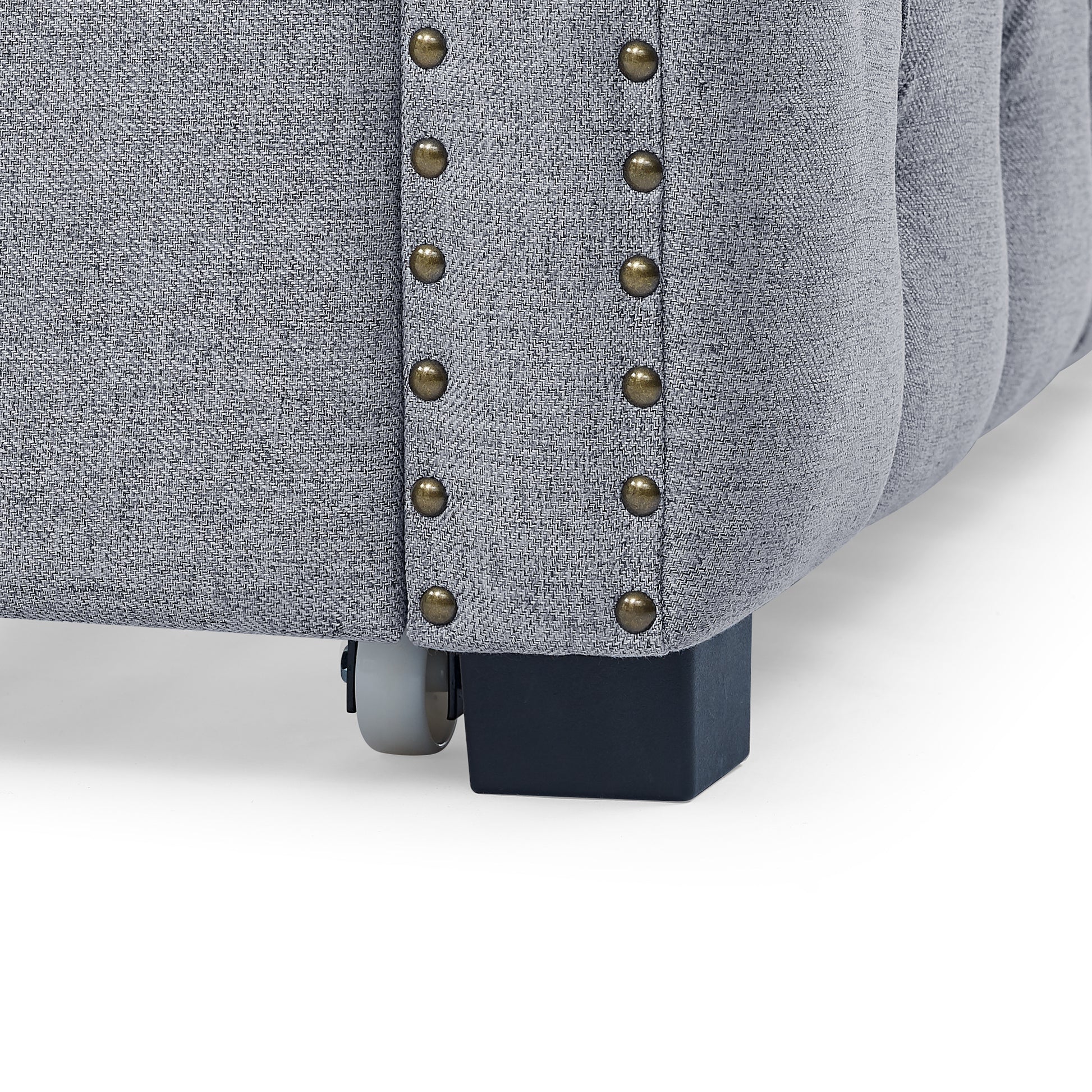 Twin Size Daybed with Trundle Upholstered Tufted Sofa Bed with Button and Copper Nails- Grey, Linen_8