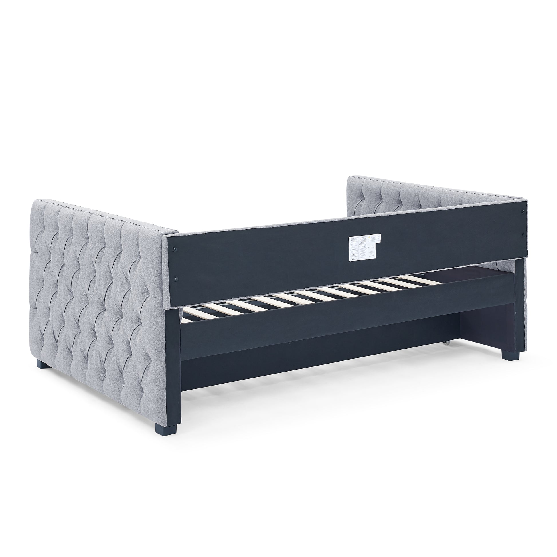 Twin Size Daybed with Trundle Upholstered Tufted Sofa Bed with Button and Copper Nails- Grey, Linen_7