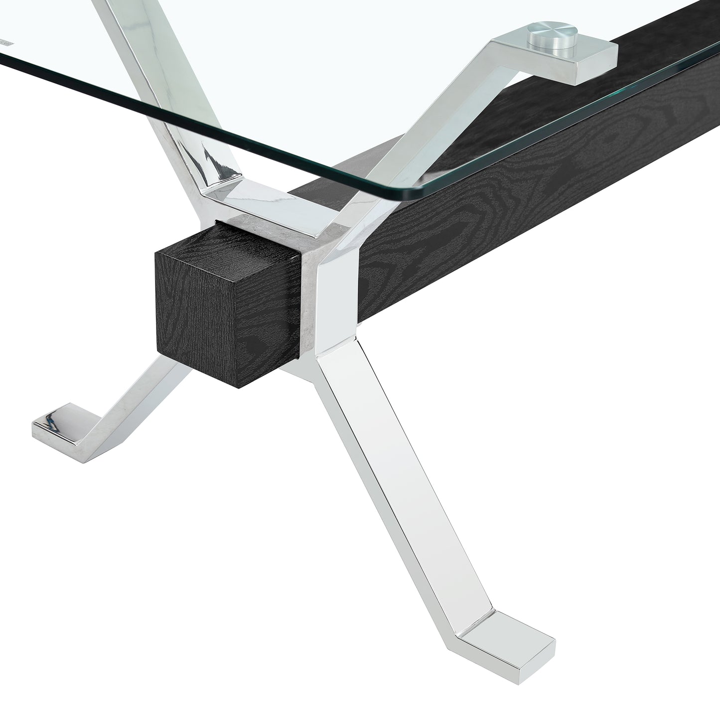 Modern Luxury Tempered Chrome Plated Glass Table with Black Support Crossbar_15