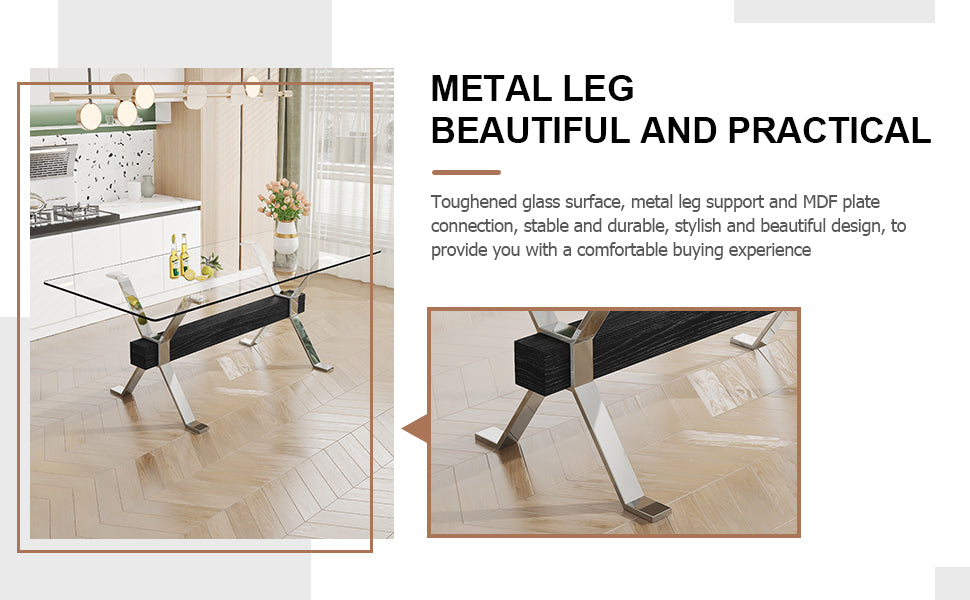 Modern Luxury Tempered Chrome Plated Glass Table with Black Support Crossbar_23