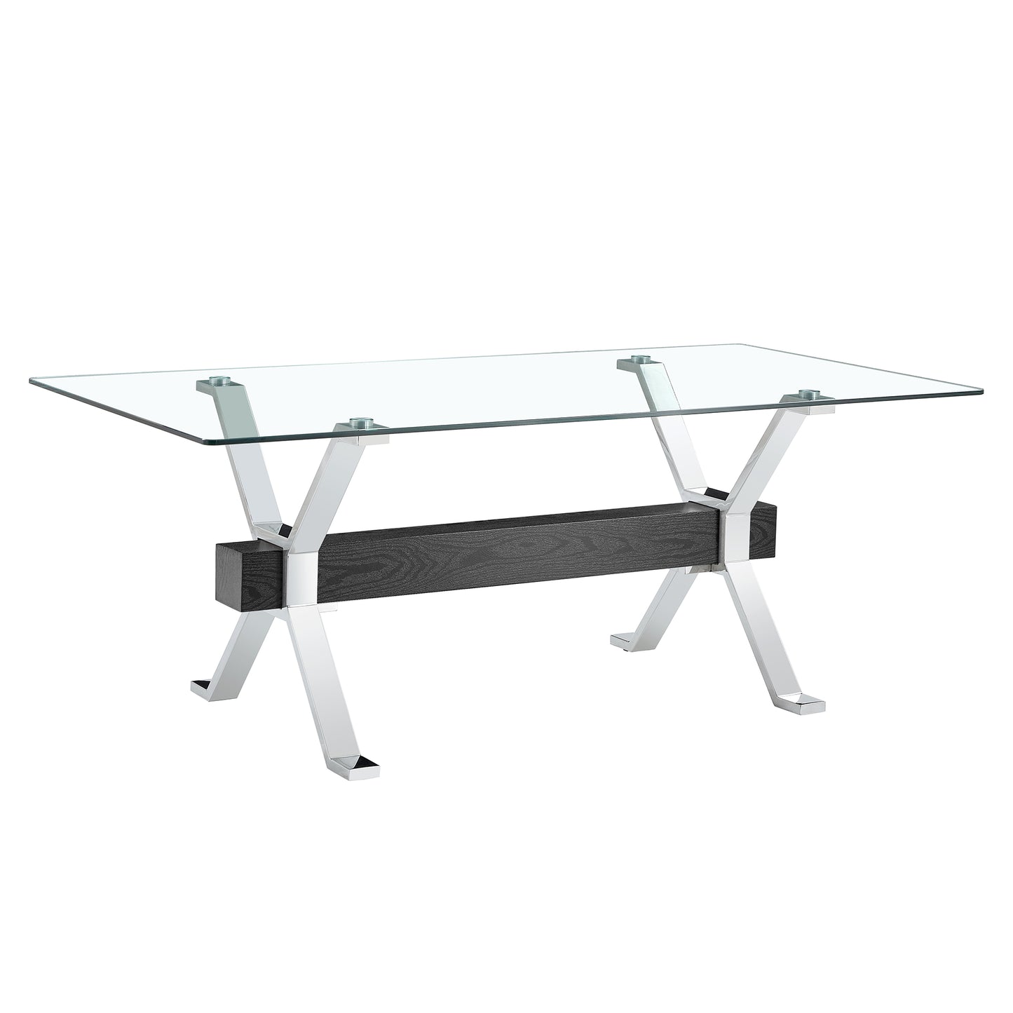 Modern Luxury Tempered Chrome Plated Glass Table with Black Support Crossbar_14