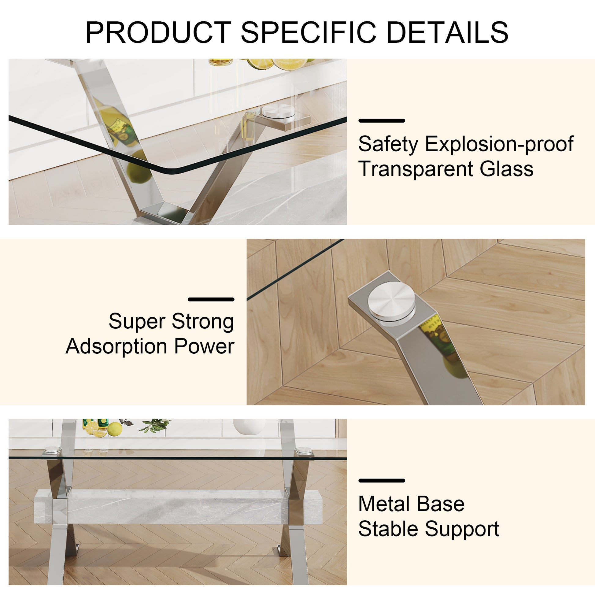 Modern Luxury Tempered Silver Chrome Plated Glass Table with White Support Crossbar_17