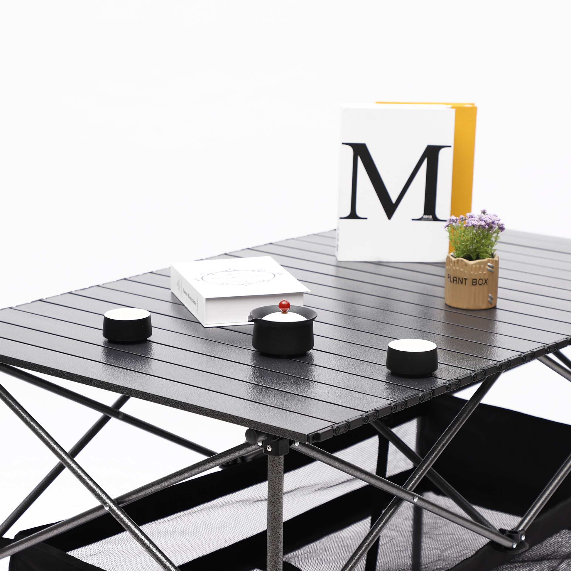 Set of 3 Outdoor Roll up Table and Folding Chair Set Portable Camping Set- Black_16