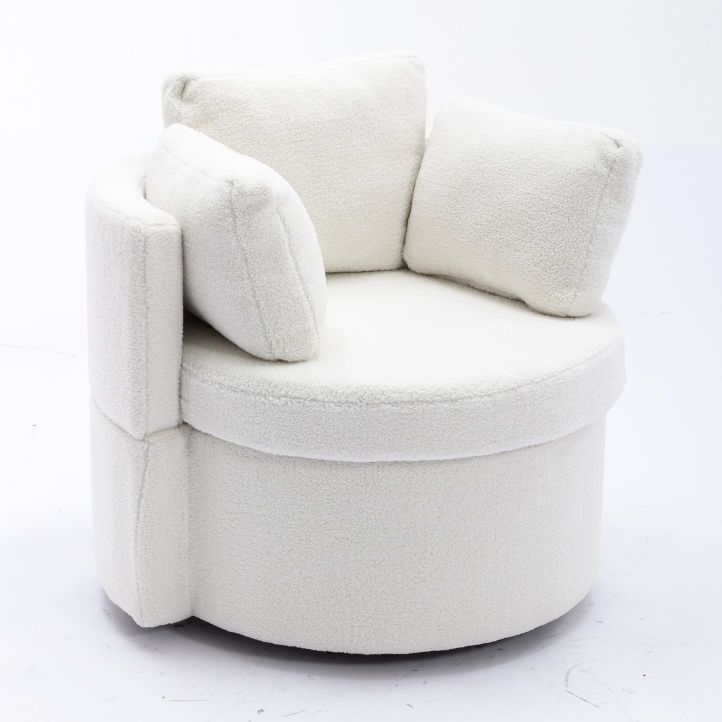 Modern Teddy Fabric Swivel and Storage Lounge Chair with Pillow Set- Ivory_18