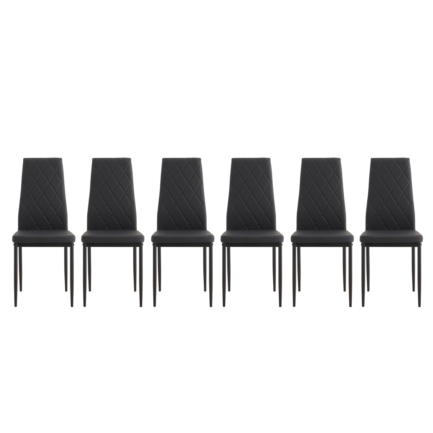 Set of 7 6 Seater Tempered Glass Dining Table and Faux Leather Chair Set- Black_18