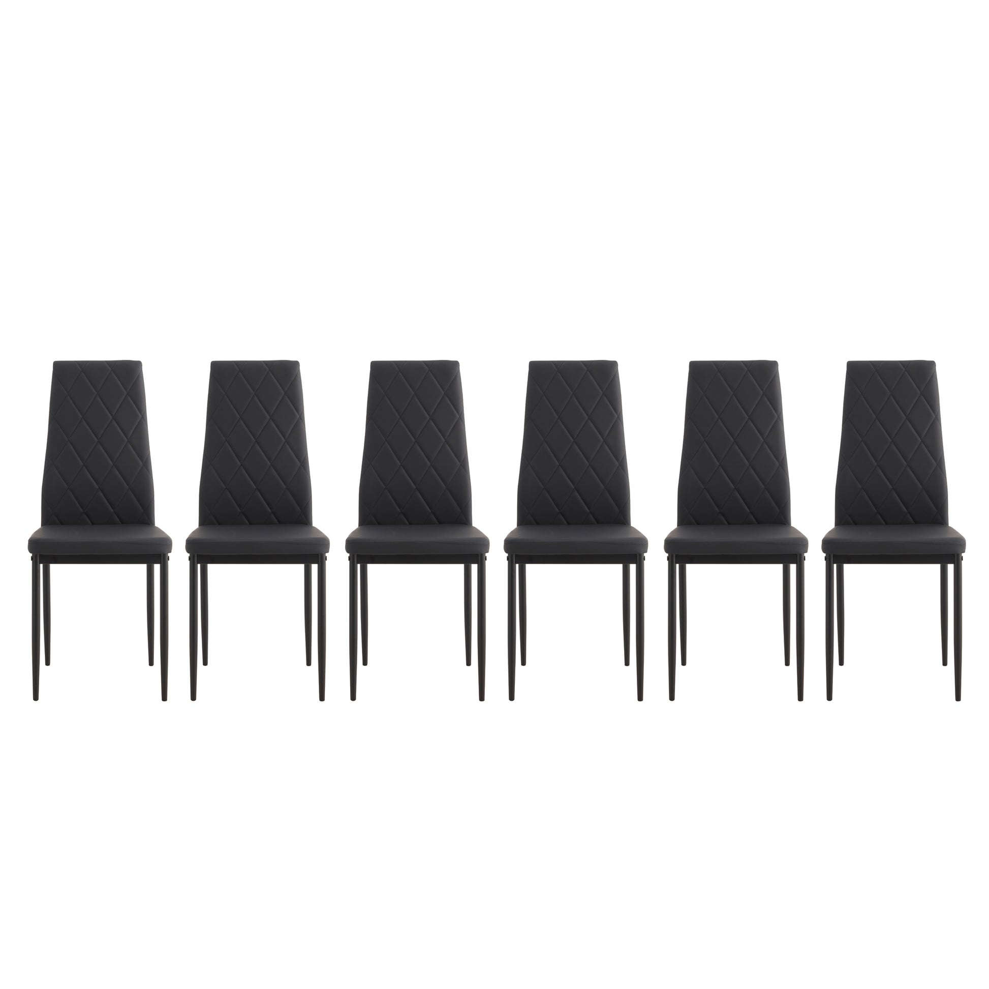 Set of 7 6 Seater Tempered Glass Dining Table and Faux Leather Chair Set- Black_18