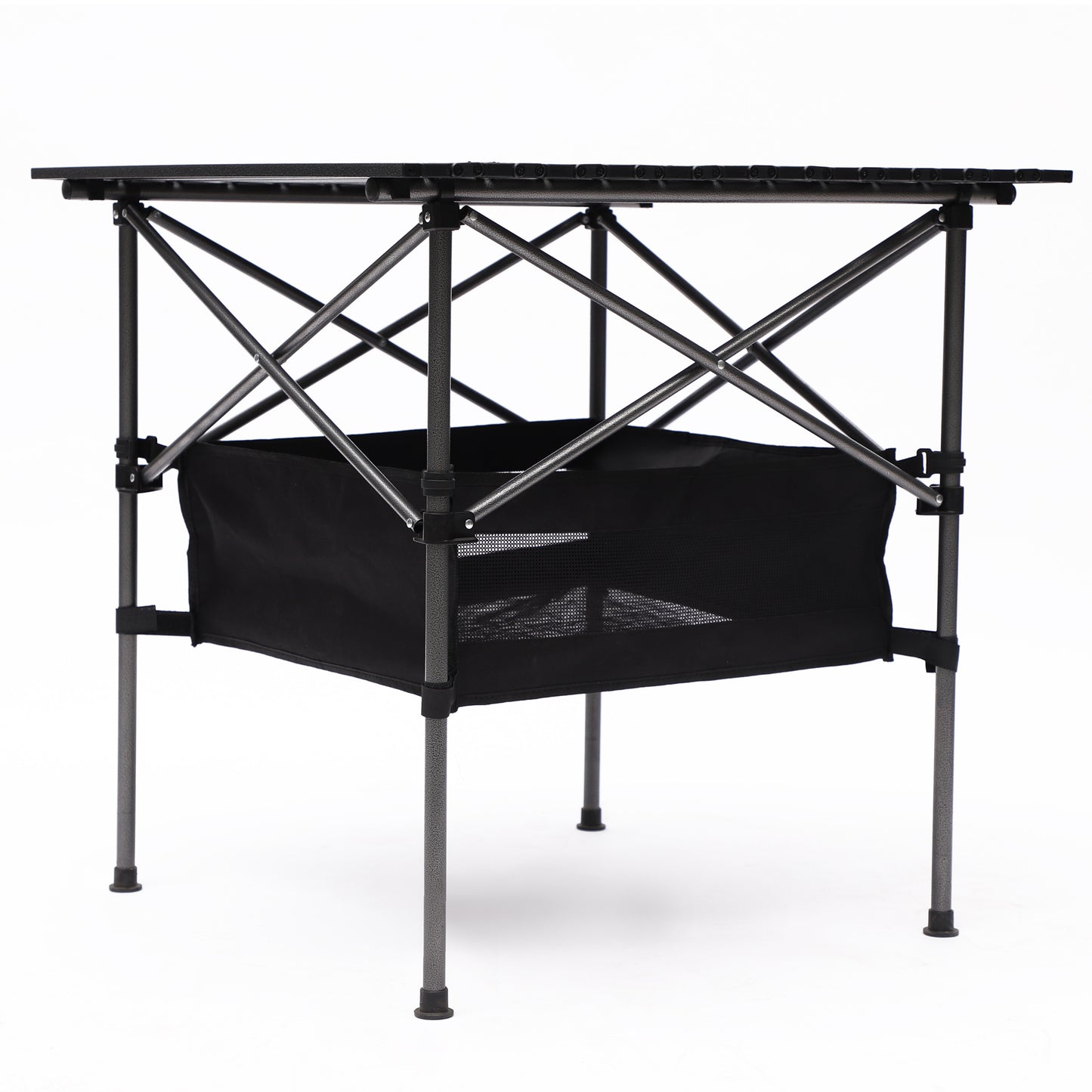 Set of 3 Outdoor Roll up Table and Folding Chair Set Portable Camping Set- Black, Gray_4