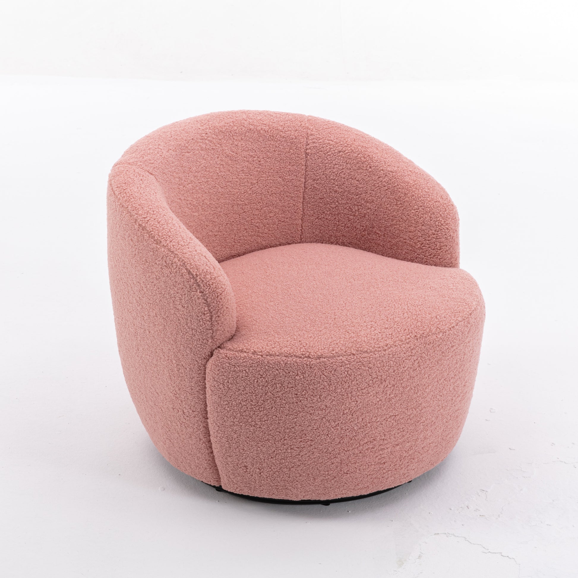 Teddy Fabric Swivel Accent Armchair Barrel Chair With Black Metal Ring- Pink_14