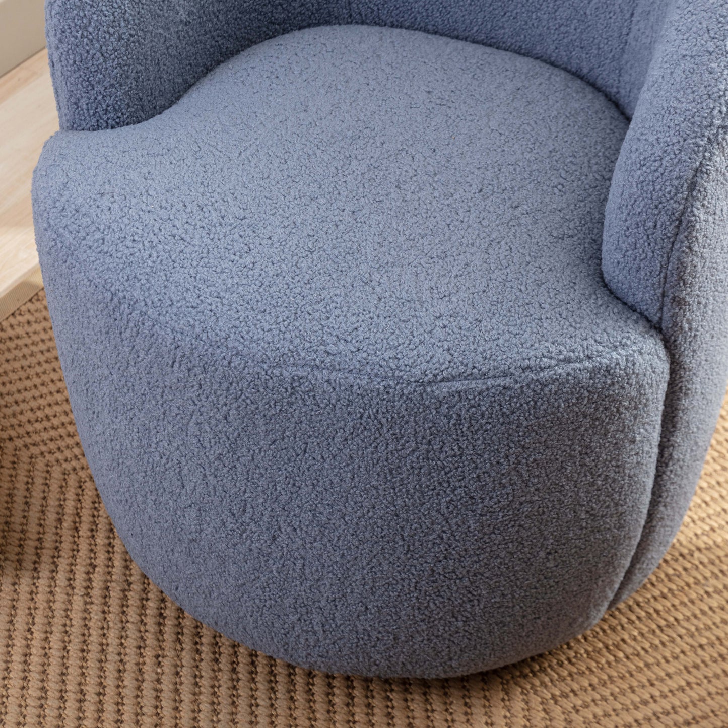 Teddy Fabric Swivel Accent Armchair Barrel Chair With Black Metal Ring- Light Blue_6