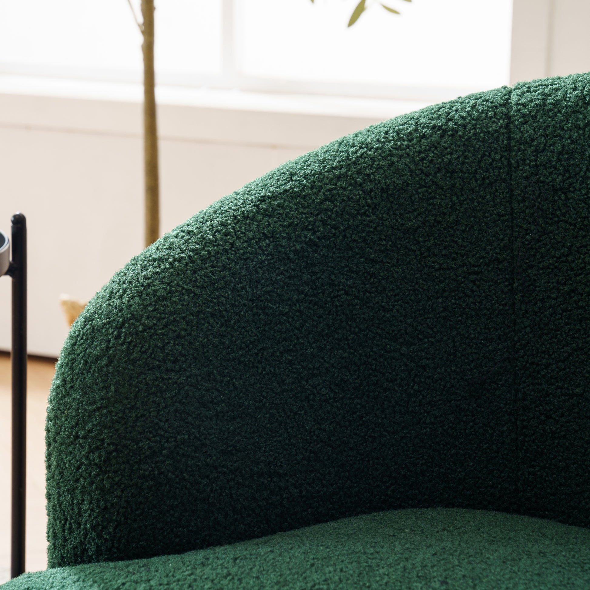 Teddy Fabric Swivel Accent Armchair Barrel Chair With Black Metal Ring- Dark Green_15