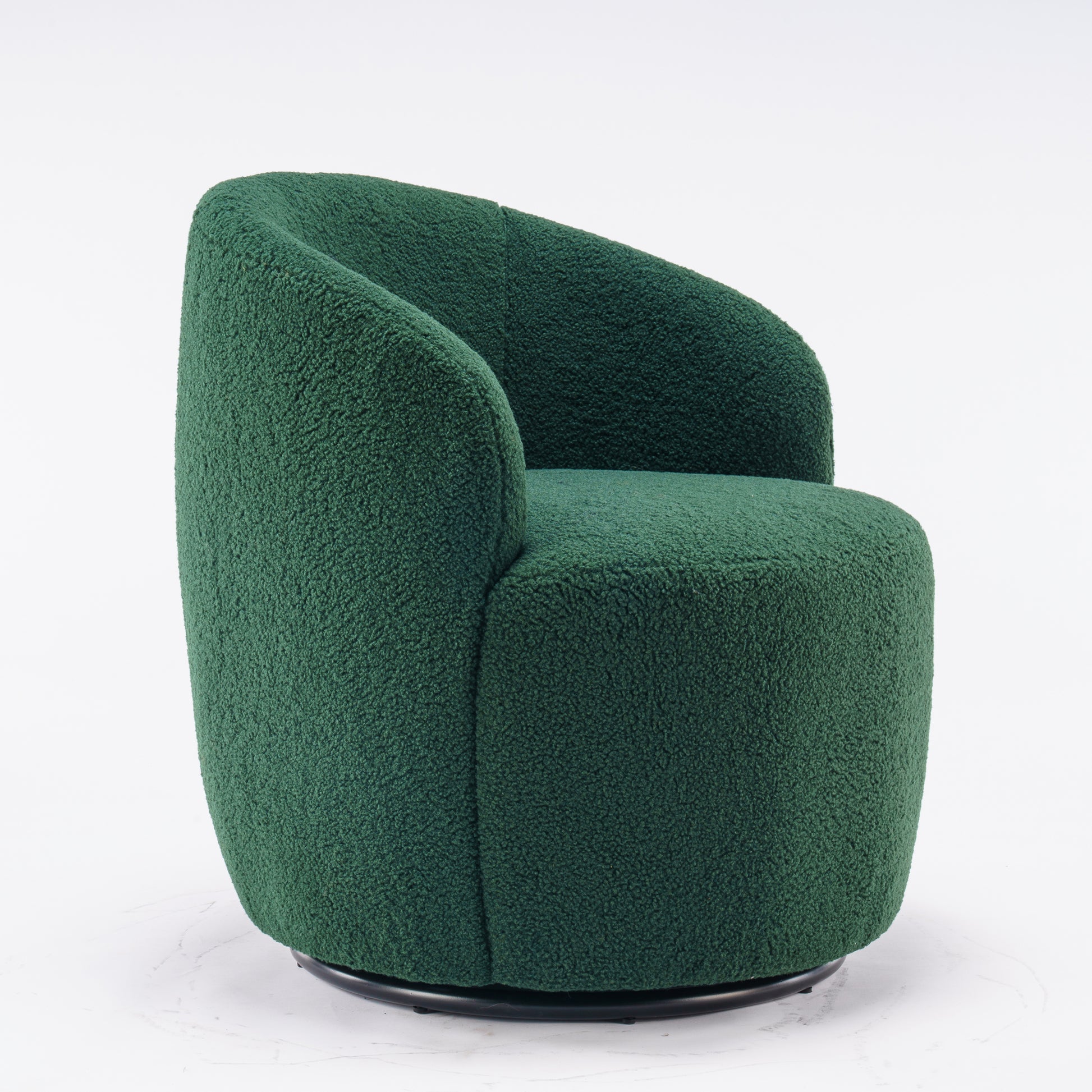 Teddy Fabric Swivel Accent Armchair Barrel Chair With Black Metal Ring- Dark Green_18