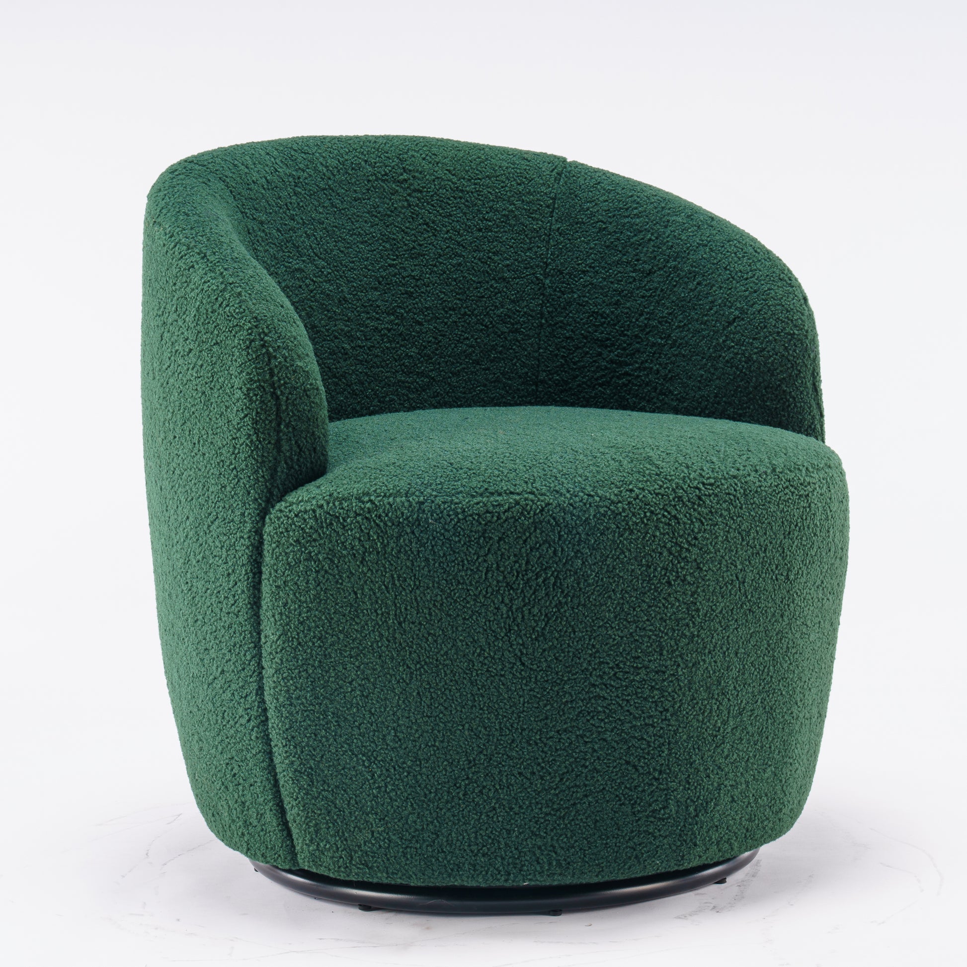 Teddy Fabric Swivel Accent Armchair Barrel Chair With Black Metal Ring- Dark Green_19