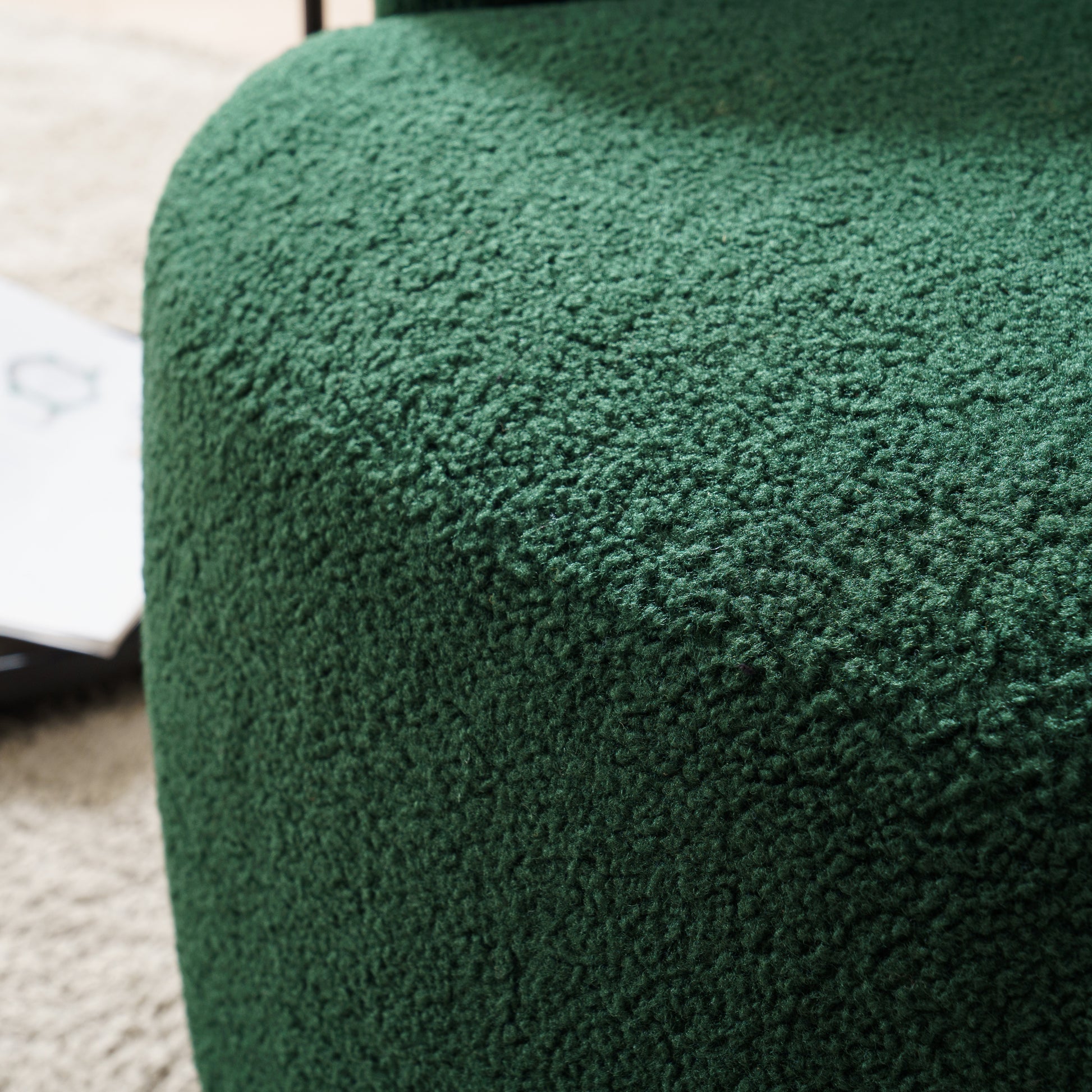 Teddy Fabric Swivel Accent Armchair Barrel Chair With Black Metal Ring- Dark Green_5