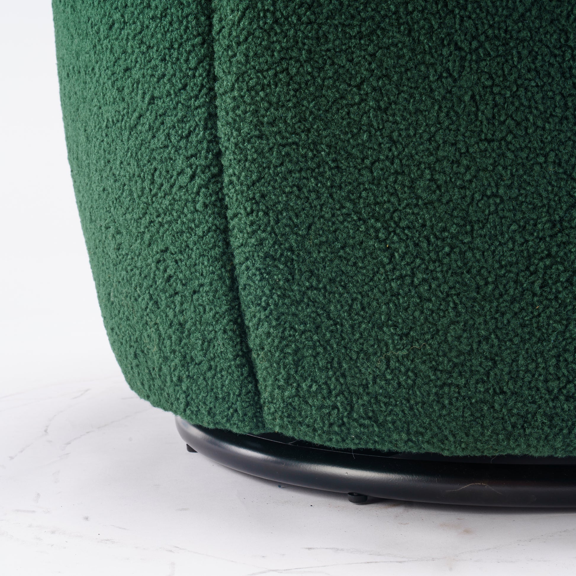 Teddy Fabric Swivel Accent Armchair Barrel Chair With Black Metal Ring- Dark Green_6