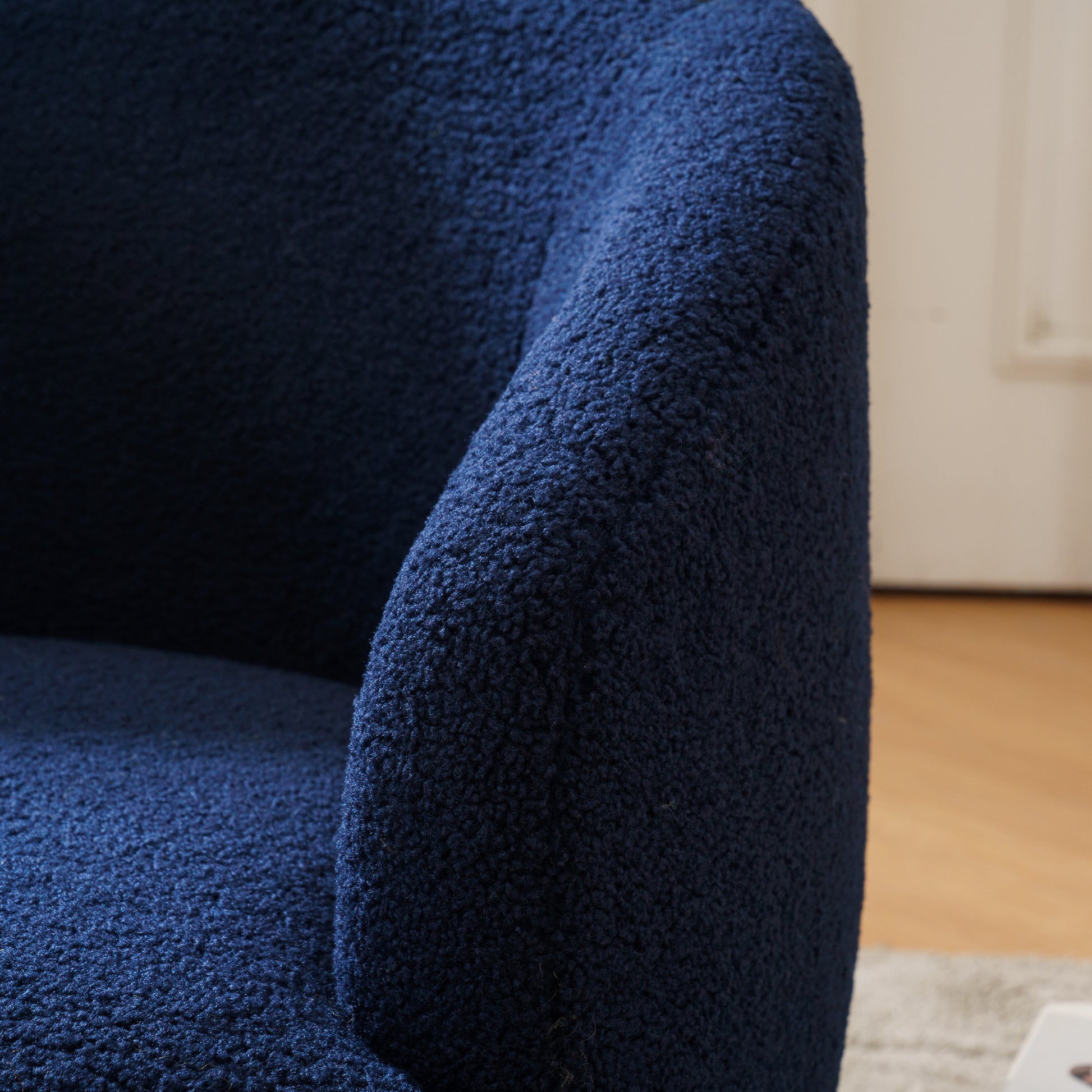 Teddy Fabric Swivel Accent Armchair Barrel Chair With Black Metal Ring- Dark Blue_10