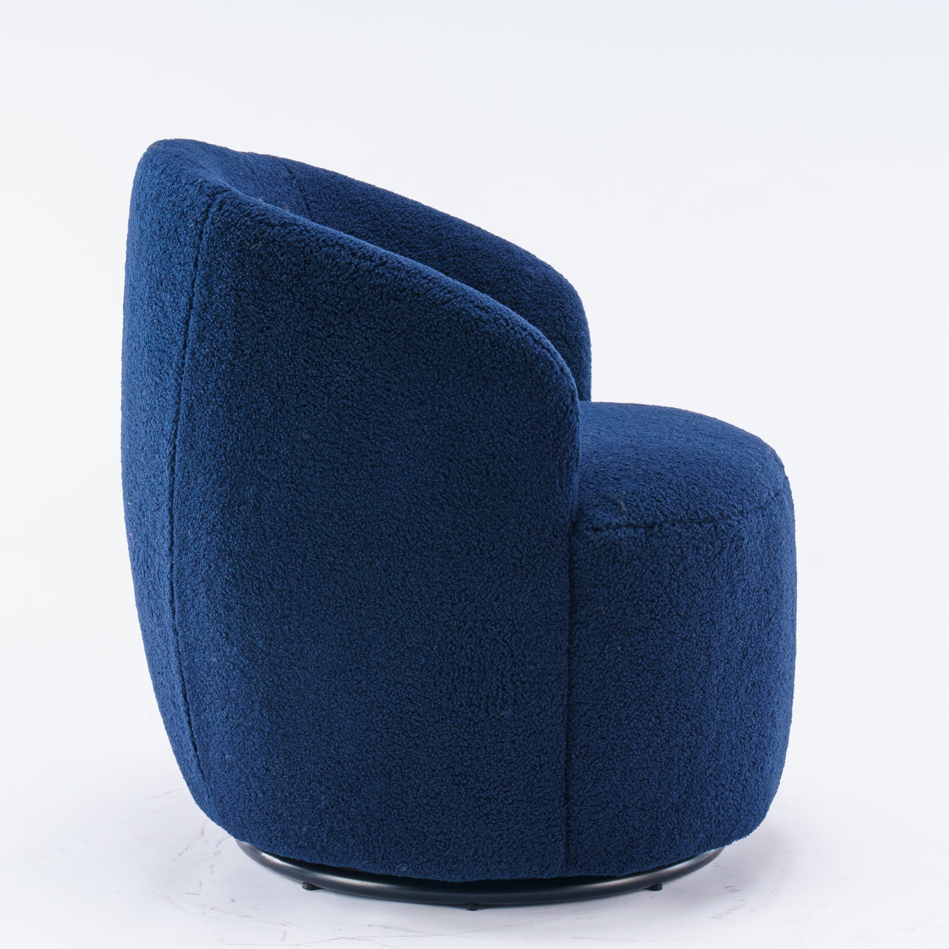 Teddy Fabric Swivel Accent Armchair Barrel Chair With Black Metal Ring- Dark Blue_18