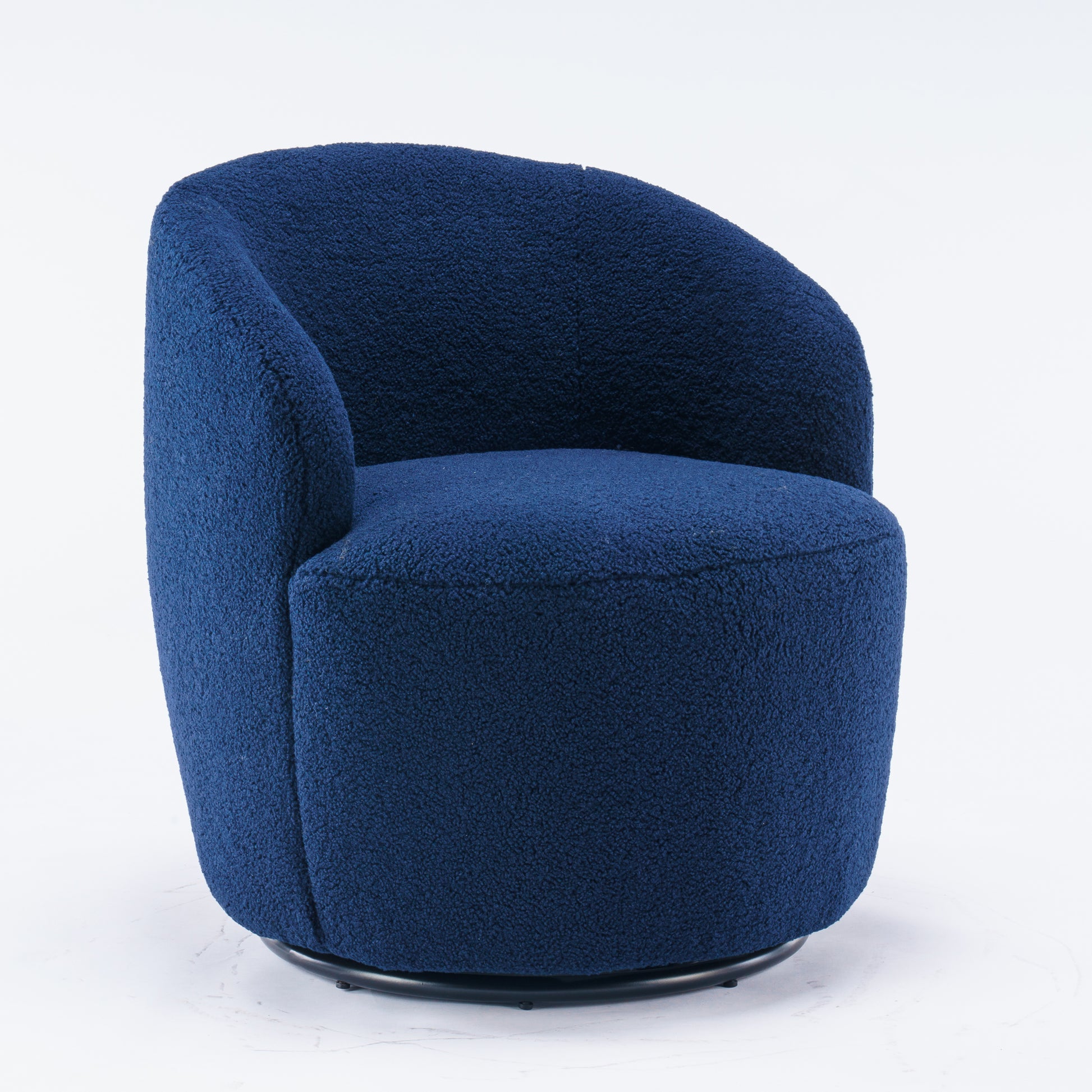 Teddy Fabric Swivel Accent Armchair Barrel Chair With Black Metal Ring- Dark Blue_19