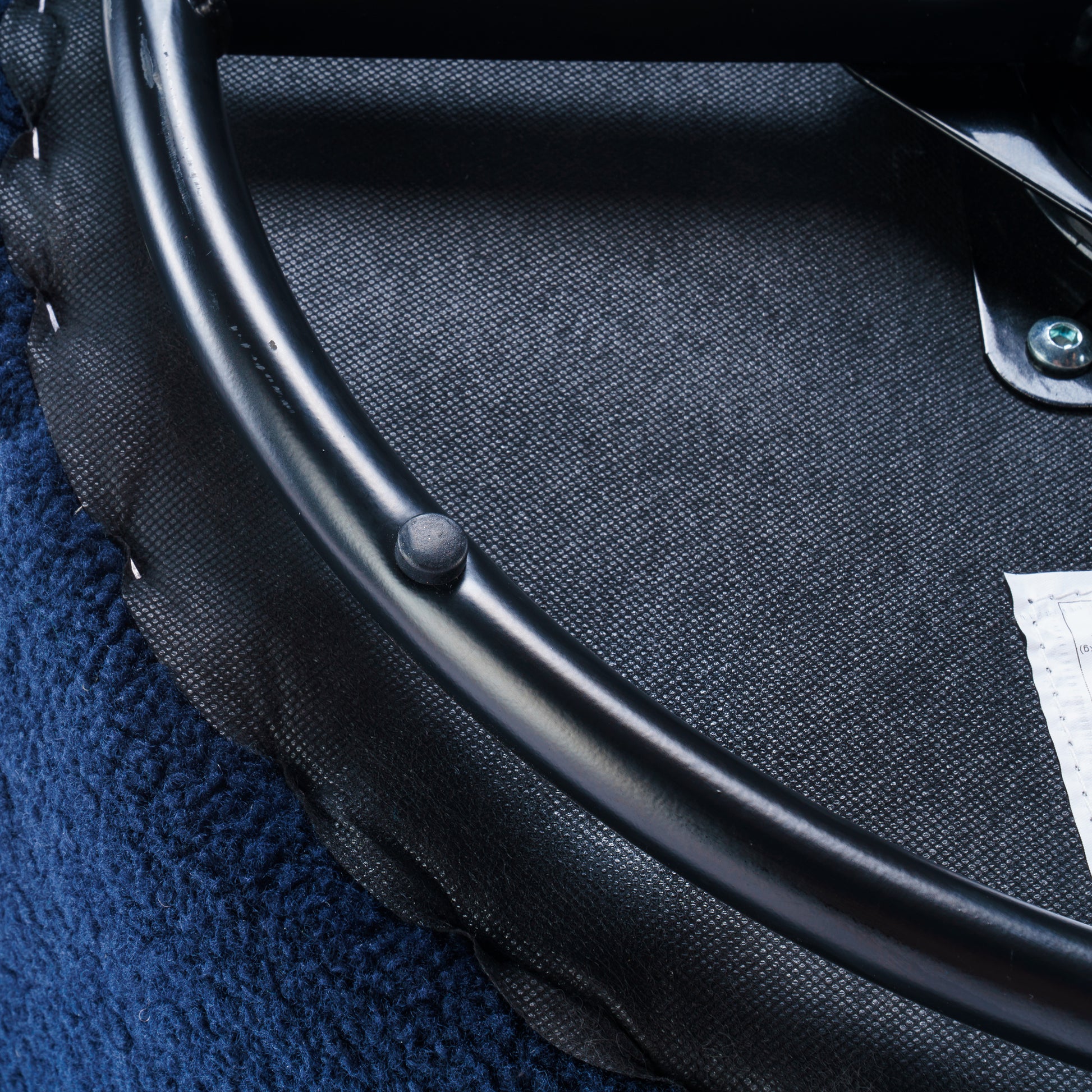 Teddy Fabric Swivel Accent Armchair Barrel Chair With Black Metal Ring- Dark Blue_5