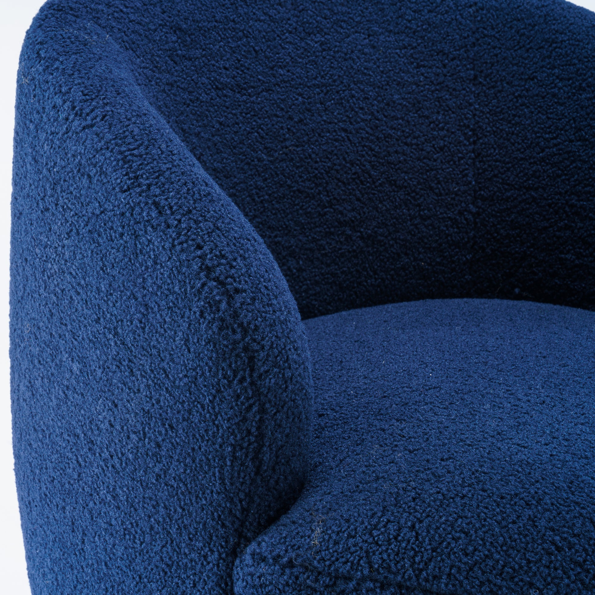 Teddy Fabric Swivel Accent Armchair Barrel Chair With Black Metal Ring- Dark Blue_7