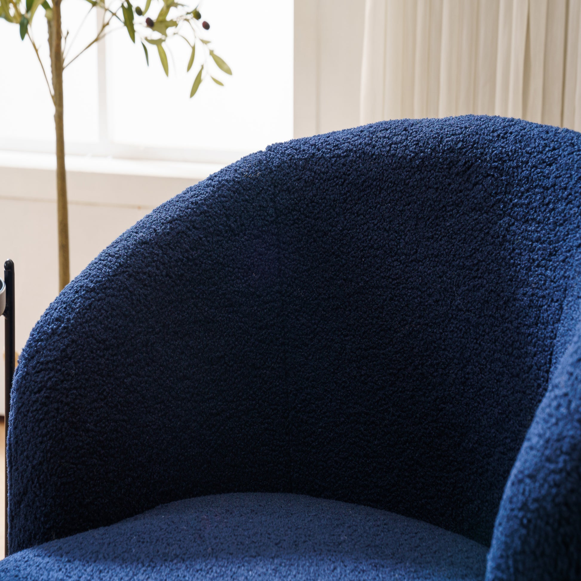 Teddy Fabric Swivel Accent Armchair Barrel Chair With Black Metal Ring- Dark Blue_8