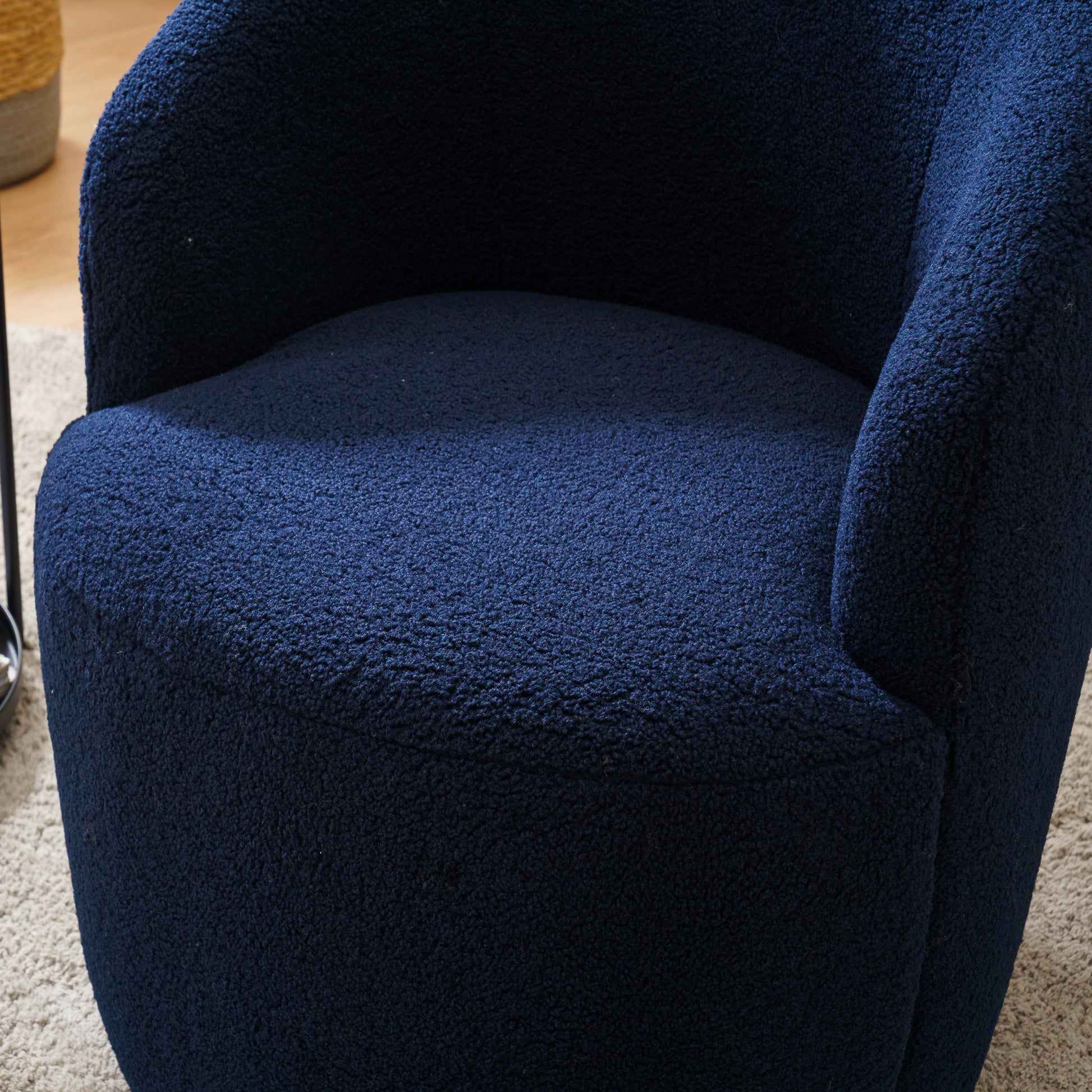 Teddy Fabric Swivel Accent Armchair Barrel Chair With Black Metal Ring- Dark Blue_9