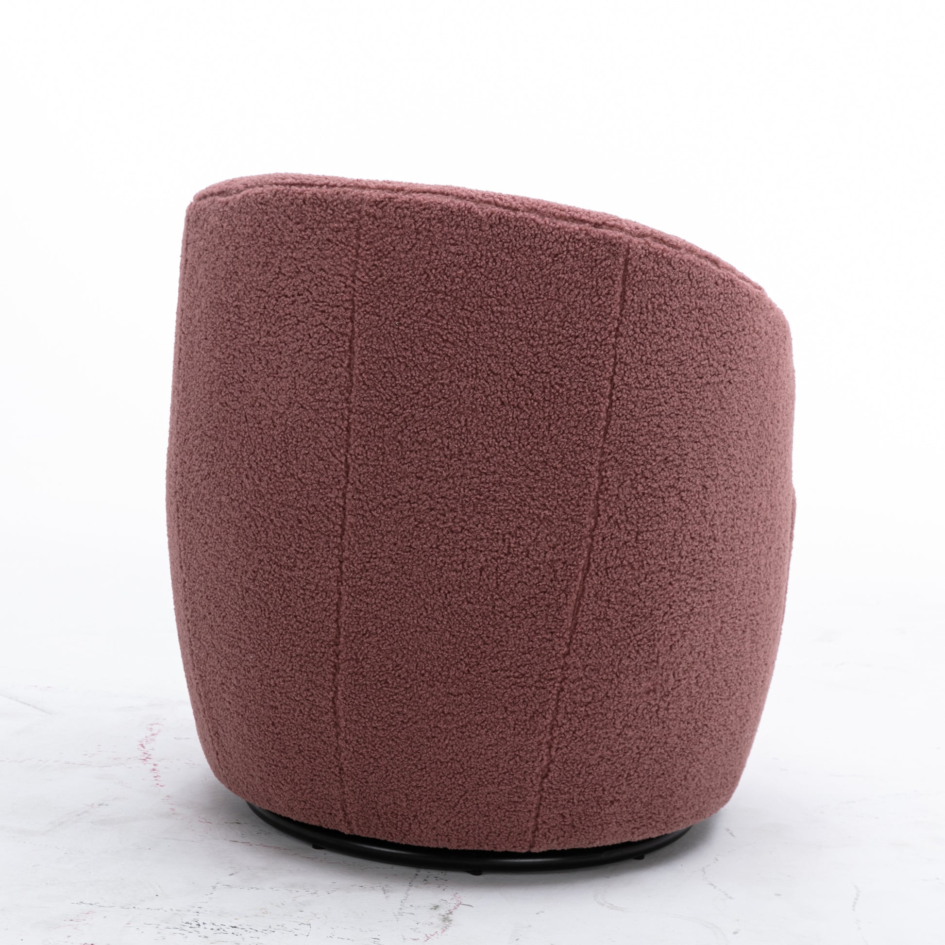 Teddy Fabric Swivel Accent Armchair Barrel Chair With Black Metal Ring- Dark Red_15