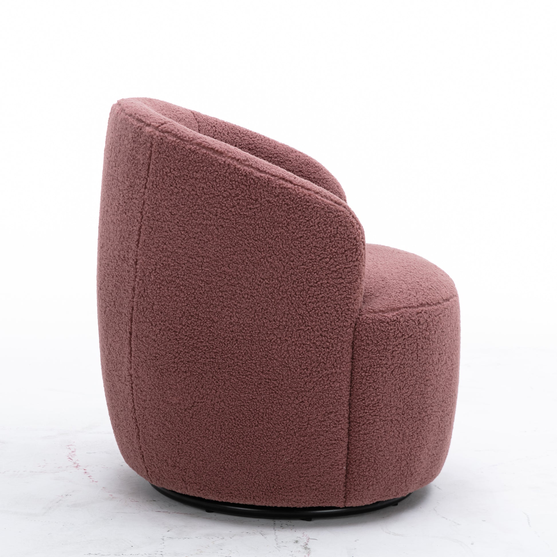 Teddy Fabric Swivel Accent Armchair Barrel Chair With Black Metal Ring- Dark Red_16