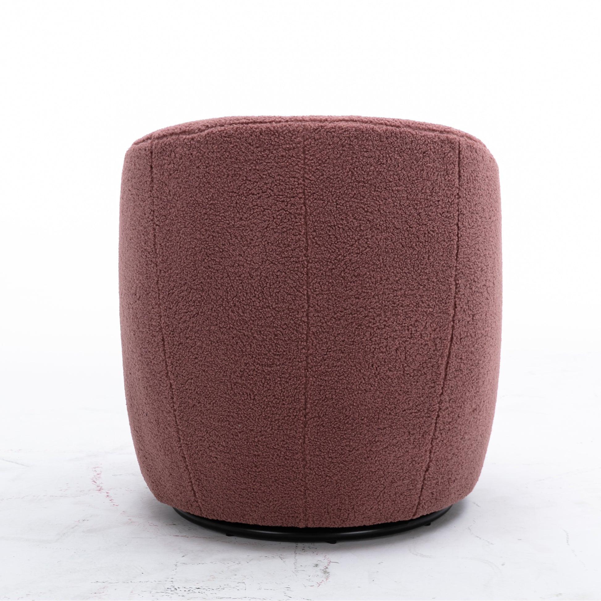 Teddy Fabric Swivel Accent Armchair Barrel Chair With Black Metal Ring- Dark Red_17