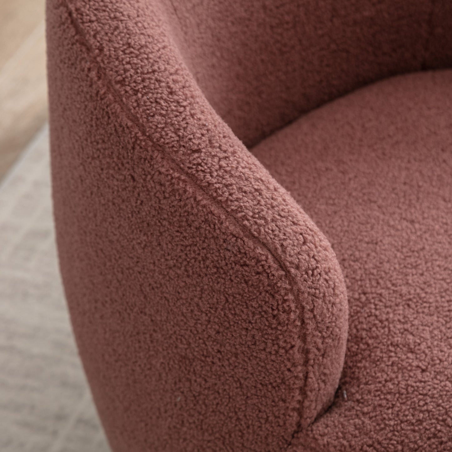 Teddy Fabric Swivel Accent Armchair Barrel Chair With Black Metal Ring- Dark Red_2
