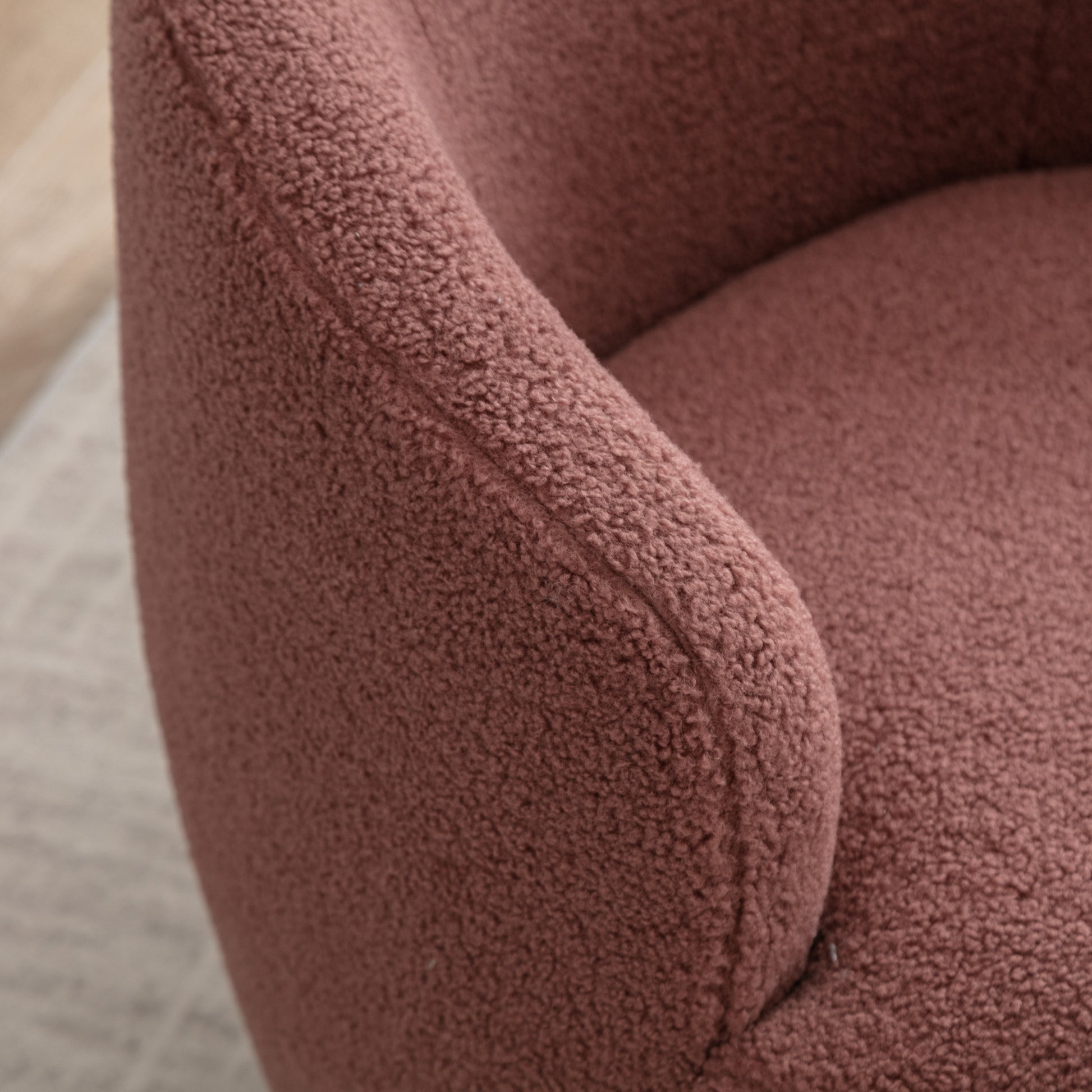 Teddy Fabric Swivel Accent Armchair Barrel Chair With Black Metal Ring- Dark Red_2