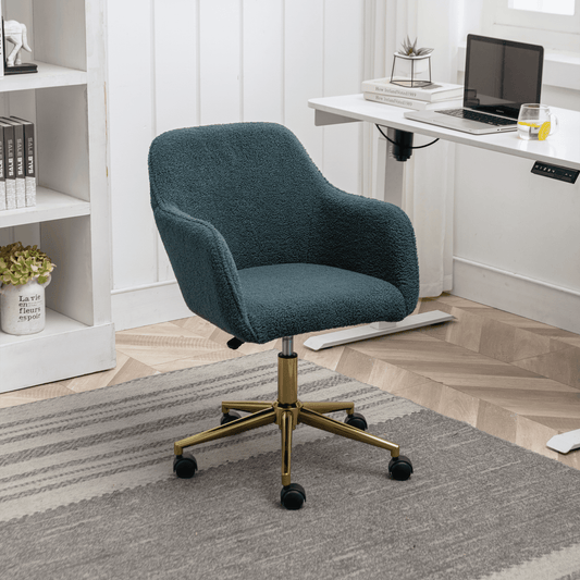 360° Revolving Modern Design Velvet Home and Office Chair with Metal Legs- Green_0