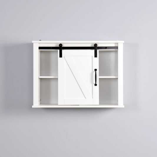 Barn Door Bathroom Wall Mounted Cabinet with Adjustable Shelves- White_0