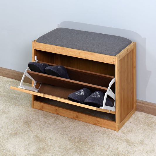 Entryway Wooden Shoe Changing Stool and Cabinet with Foldable Shelf- Natural_0