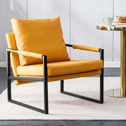 PU Leather Heavily Padded Backrest and Seat Cushion Accent Chair - Orange_0