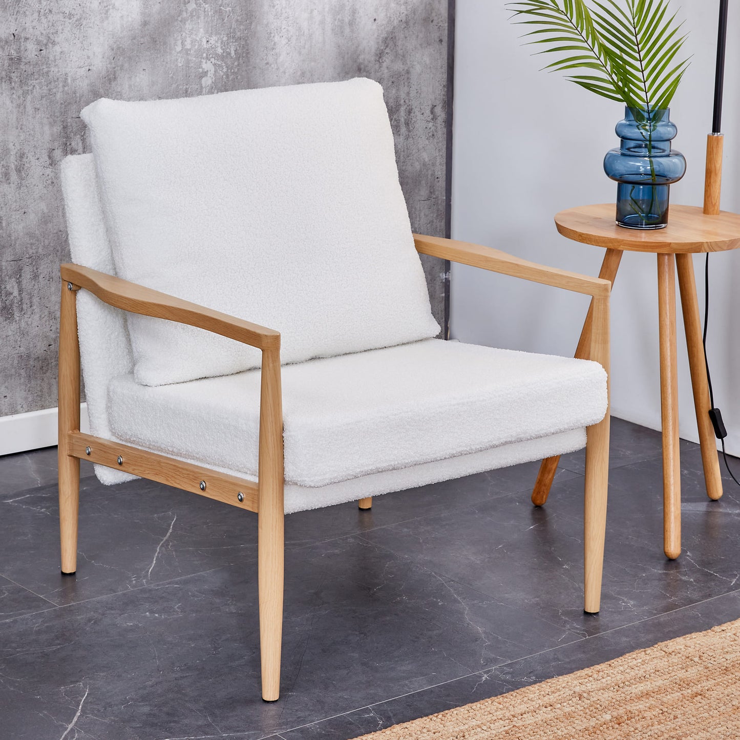 Comfortable Ergonomic Single Velvet Home Accent Lounge Side Chair- White_0